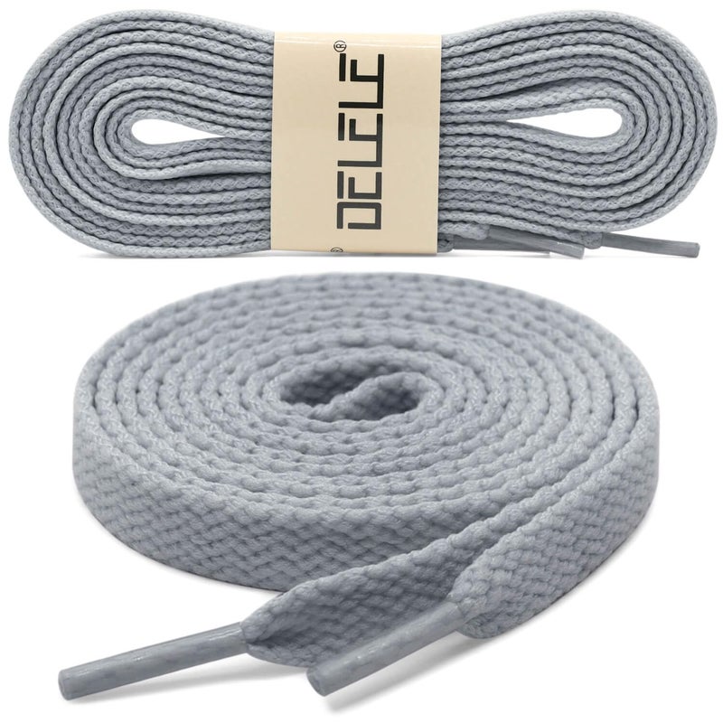 DELELE 2 Pair 47 inch Flat Shoe laces 5/16" Wide Shoelaces for Athletic Running Sneakers Shoes Boot Strings Light Gray - Image 2